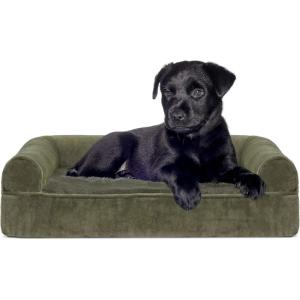 Furhaven Replacement Dog Bed Cover Sherpa & Chenille Sofa-Style, Machine Washable – Coffee, Medium((Faux Fur & Velvet) Dark Sage)