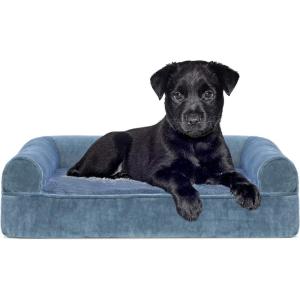Furhaven Replacement Dog Bed Cover Sherpa & Chenille Sofa-Style, Machine Washable – Coffee, Medium((Faux Fur & Velvet) Harbor Blue)