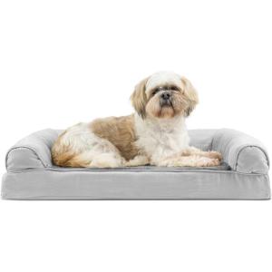 Furhaven Replacement Dog Bed Cover Sherpa & Chenille Sofa-Style, Machine Washable – Coffee, Medium(Gray)