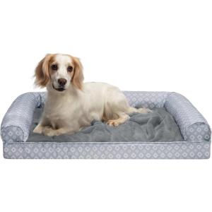 Furhaven Replacement Dog Bed Cover Sherpa & Chenille Sofa-Style, Machine Washable – Coffee, Medium(Nest Top – Plush & Diamond Print (Gray))