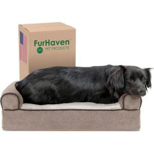 Furhaven Replacement Dog Bed Cover Sherpa & Chenille Sofa-Style, Machine Washable – Coffee, Medium((Sherpa & Chenille) Cream)