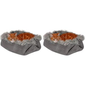 Furhaven Self-Warming Cat Bed for Indoor Cats, 4-Beds-in-1 & Washable – Plush Long Faux Fur Convertible Cuddler – Gray, Small(Small (Pack of 2))