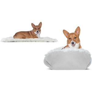 Furhaven Self-Warming Cat Bed for Indoor Cats, 4-Beds-in-1 & Washable – Plush Long Faux Fur Convertible Cuddler – Silver, Large