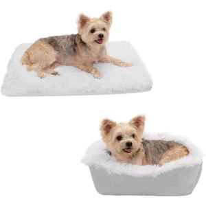 Furhaven Self-Warming Cat Bed for Indoor Cats, 4-Beds-in-1 & Washable – Plush Long Faux Fur Convertible Cuddler – Silver, Small(Small)