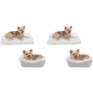 Furhaven Self-Warming Cat Bed for Indoor Cats, 4-Beds-in-1 & Washable – Plush Long Faux Fur Convertible Cuddler – Silver, Small(Small (Pack of 2))