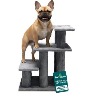 Furhaven Steady Paws Multi-Step Pet Stairs for High Beds & Sofas – Gray, 4-Step(Gray)
