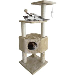 Furhaven Tiger Tough Cat Tree Soft Clubhouse Playground w/ Toys & Condo – Cream, One Size