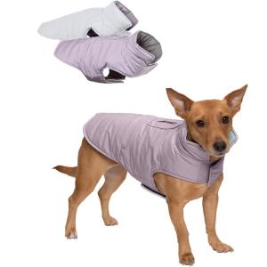 Furhaven Water-Repellent & Reversible Small Dog Coat, Washable & Reflective w/ Leash Access, Pocket, & Carry-On Purse – Puffer Dog Jacket – Lavender, Small