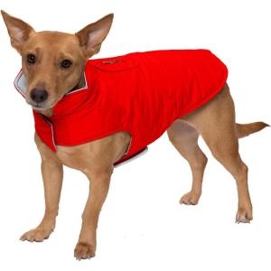 Furhaven Water-Repellent & Reversible Small Dog Coat, Washable & Reflective w/ Leash Access, Pocket, & Carry-On Purse – Puffer Dog Jacket – Red, Small