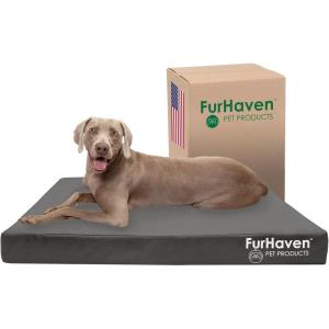 Furhaven Water-Resistant Cooling Gel Dog Bed for Large Dogs w/ Removable Washable Cover, For Dogs Up to 125 lbs – Indoor/Outdoor Logo Print Oxford Polycanvas Mattress – Stone Gray, Jumbo Plus/XXL
