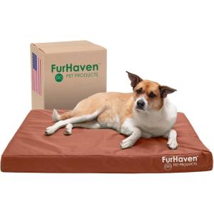 Furhaven Water-Resistant Cooling Gel Dog Bed for Medium/Small Dogs w/ Removable Washable Cover, For Dogs Up to 35 lbs – Indoor/Outdoor Logo Print Oxford Polycanvas Mattress – Stone Gray, Medium(Chestnut)