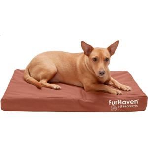Furhaven Water-Resistant Orthopedic Dog Bed for Medium/Small Dogs w/ Removable Washable Cover, For Dogs Up to 35 lbs – Indoor/Outdoor Logo Print Oxford Polycanvas Mattress – Stone Gray, Medium(Water-Resistant Logo Print (Chestnut))