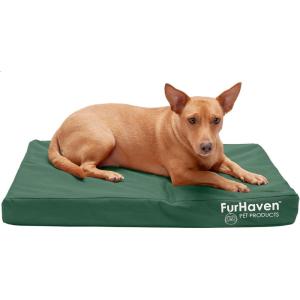 Furhaven Water-Resistant Orthopedic Dog Bed for Medium/Small Dogs w/ Removable Washable Cover, For Dogs Up to 35 lbs – Indoor/Outdoor Logo Print Oxford Polycanvas Mattress – Stone Gray, Medium(Water-Resistant Logo Print (Forest))
