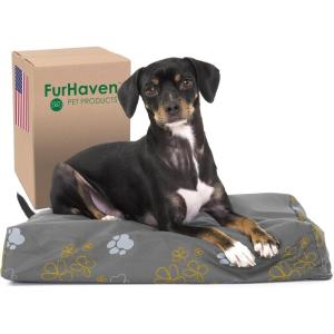 Furhaven Water-Resistant Orthopedic Dog Bed for Medium/Small Dogs w/ Removable Washable Cover, For Dogs Up to 35 lbs – Indoor/Outdoor Logo Print Oxford Polycanvas Mattress – Stone Gray, Medium(Dlx Mat – Garden Print (Iron Gate))