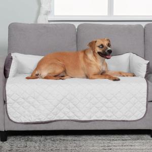 Furhaven Water-Resistant & Reversible 30″ Wide Seat Cover Protector for Dogs & Cats, Perfect for Couches, Beds, & Car Seats – Sofa Buddy Bolster Seating Protector – Gray/Mist, Medium(Marine Blue (Two Tone Plush Faux Fur & Suede))