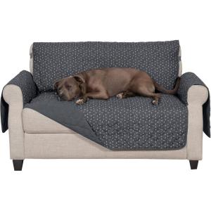 Furhaven Water-Resistant & Reversible Loveseat Cover Protector for Dogs, Cats, & Children – Quilted Polka Paw Living Room Furniture Cover – Gray Brown, Loveseat
