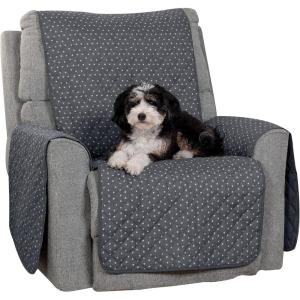 Furhaven Water-Resistant & Reversible Recliner Chair Cover Protector w/ Side Pockets for Dogs, Cats, & Children – Quilted Polka Paw Living Room Furniture Cover – Gray Brown, Recliner