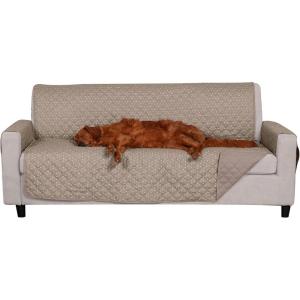 Furhaven Water-Resistant & Reversible Sofa/Couch Cover Protector for Dogs, Cats, & Children – Quilted Polka Paw Living Room Furniture Cover – Biscuit Brown, Sofa