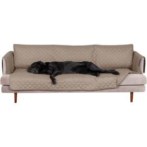 Furhaven Water-Resistant & Reversible XL Sofa/Couch Cover Protector for Dogs, Cats, & Children – Quilted Polka Paw Living Room Furniture Cover – Biscuit Brown, Extra Large Sofa