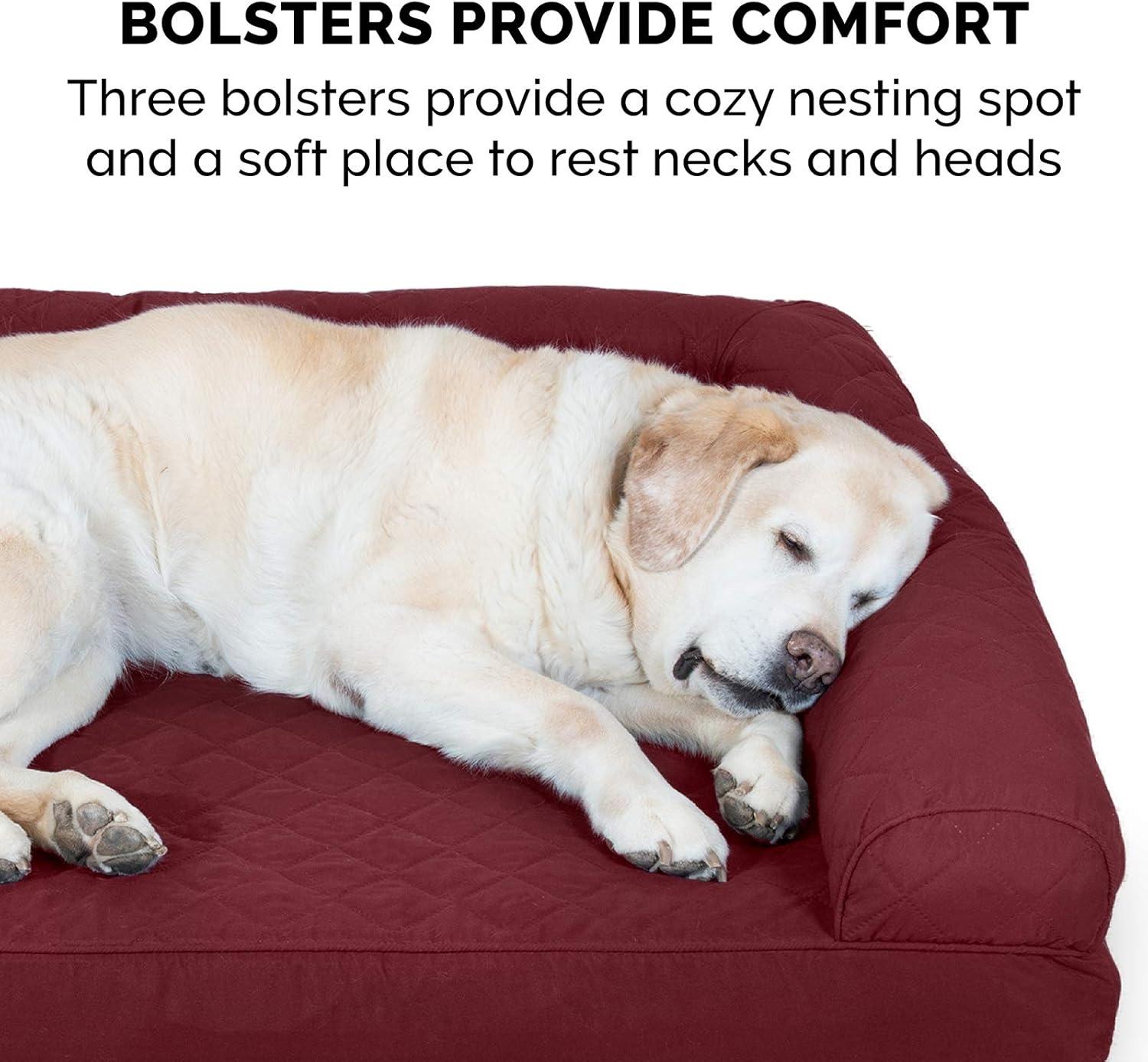imageFurhaven Memory Foam Dog Bed for Large Dogs w Removable Bolsters ampamp Washable Cover For Dogs Up to 125 lbs Plush ampamp Suede Sofa Gray Jumbo PlusXXLWine Red Quilted Sofa
