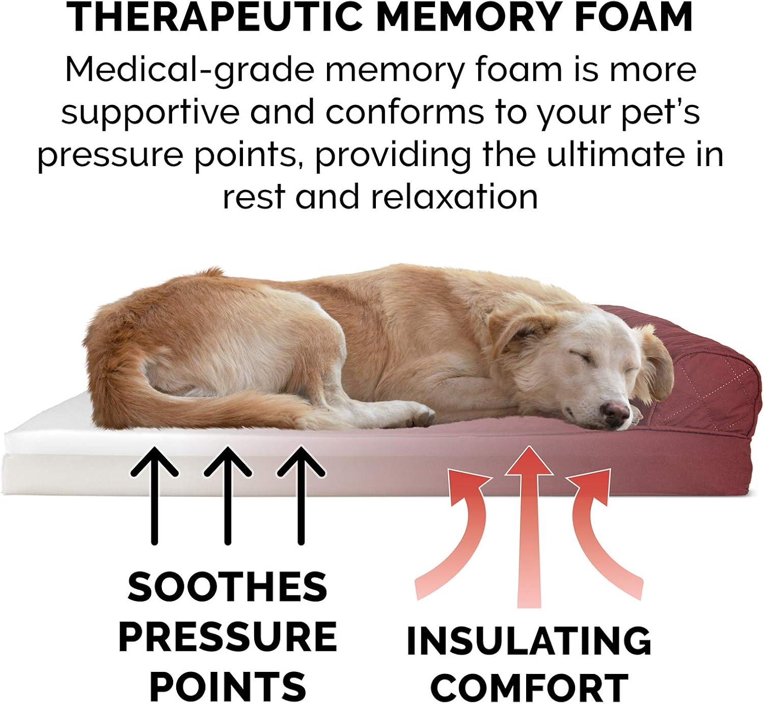 imageFurhaven Memory Foam Dog Bed for Large Dogs w Removable Bolsters ampamp Washable Cover For Dogs Up to 125 lbs Plush ampamp Suede Sofa Gray Jumbo PlusXXLWine Red Quilted Sofa