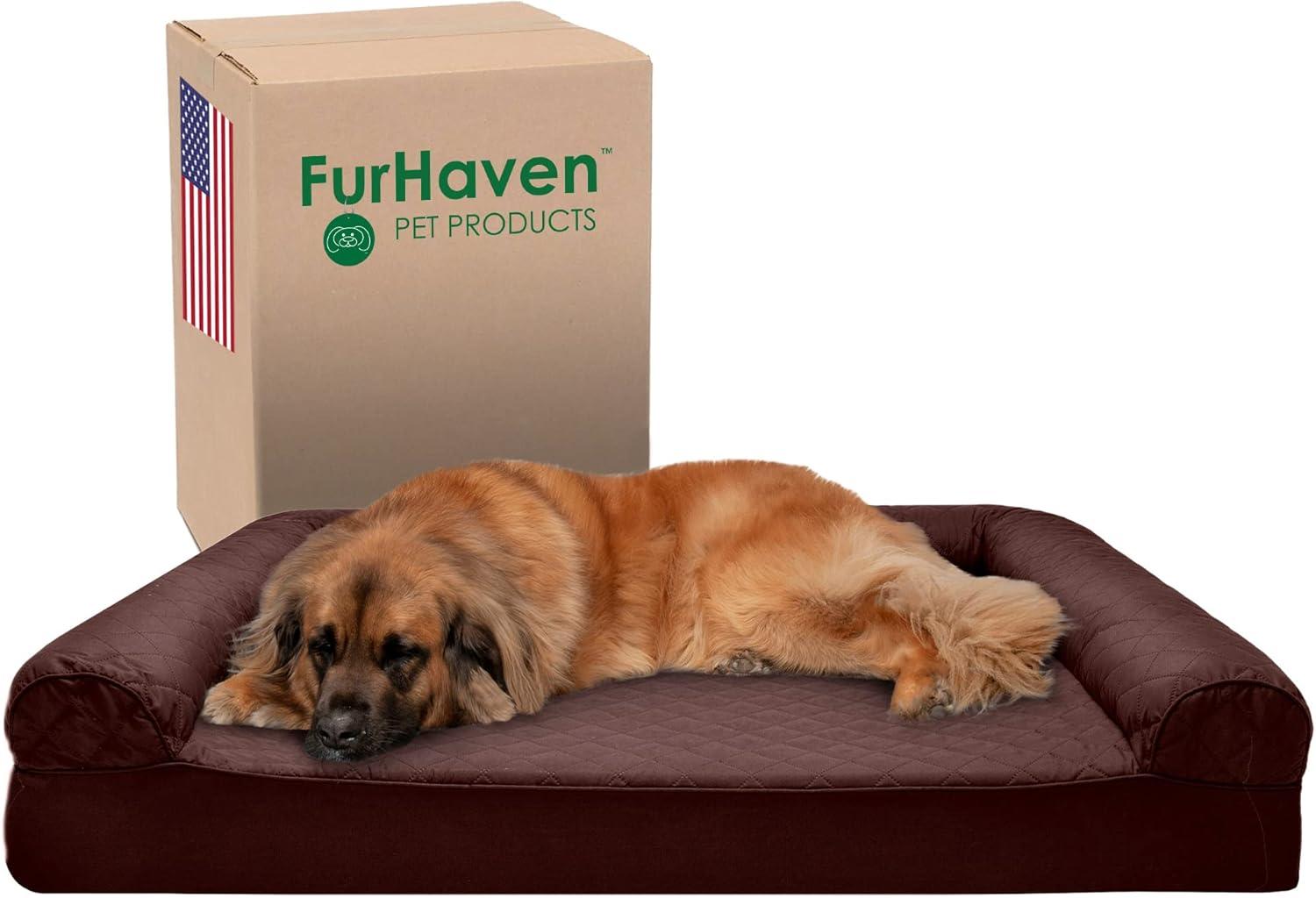 imageFurhaven Memory Foam Dog Bed for Large Dogs w Removable Bolsters ampamp Washable Cover For Dogs Up to 125 lbs Plush ampamp Suede Sofa Gray Jumbo PlusXXLQuilted Coffee