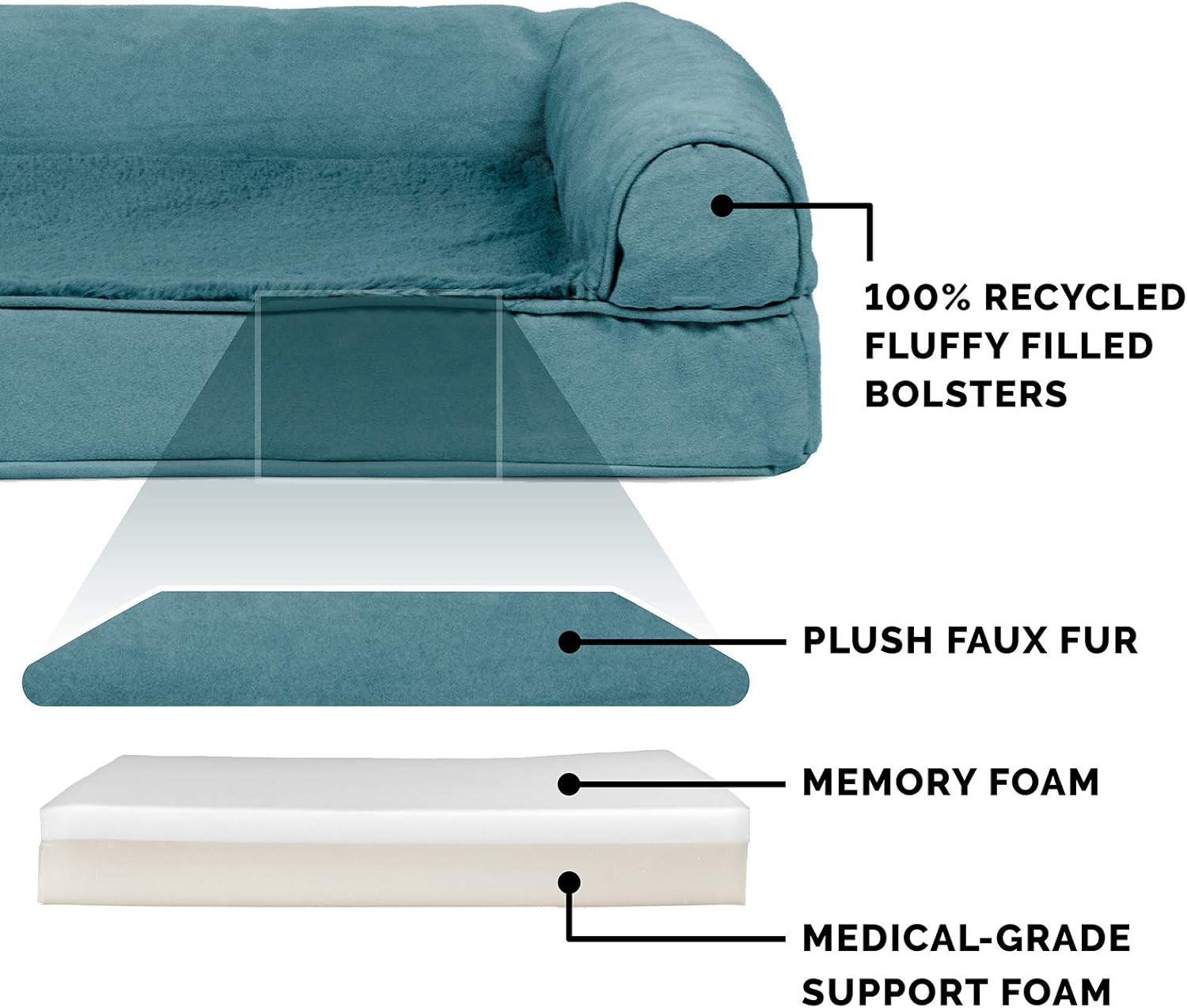 imageFurhaven Memory Foam Dog Bed for Large Dogs w Removable Bolsters ampamp Washable Cover For Dogs Up to 125 lbs Plush ampamp Suede Sofa Gray Jumbo PlusXXLPlush Suede Deep Pool
