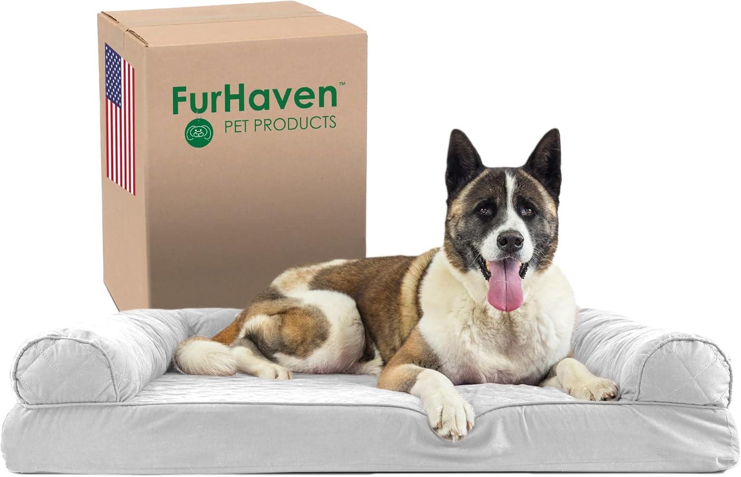 imageFurhaven Memory Foam Dog Bed for Large Dogs w Removable Bolsters ampamp Washable Cover For Dogs Up to 125 lbs Plush ampamp Suede Sofa Gray Jumbo PlusXXLQuilted Silver Gray
