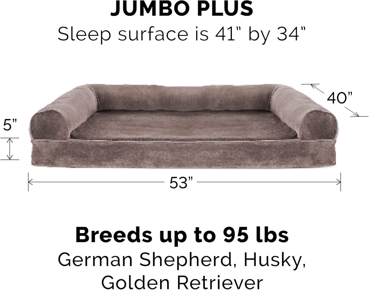 imageFurhaven Memory Foam Dog Bed for Large Dogs w Removable Bolsters ampamp Washable Cover For Dogs Up to 125 lbs Plush ampamp Suede Sofa Gray Jumbo PlusXXLFaux Fur Velvet Driftwood Brown