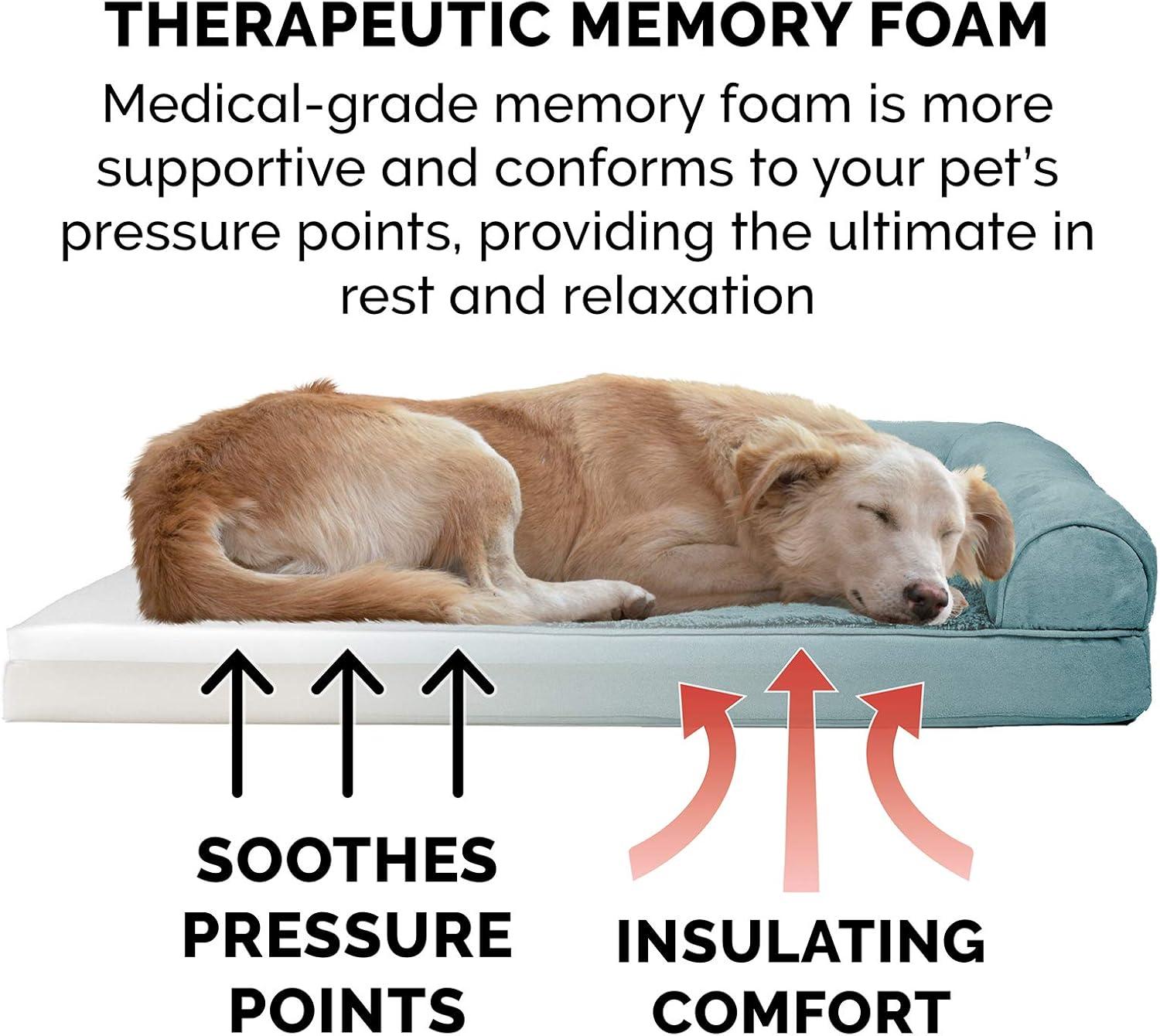 imageFurhaven Memory Foam Dog Bed for Large Dogs w Removable Bolsters ampamp Washable Cover For Dogs Up to 125 lbs Plush ampamp Suede Sofa Gray Jumbo PlusXXLPlush Suede Deep Pool