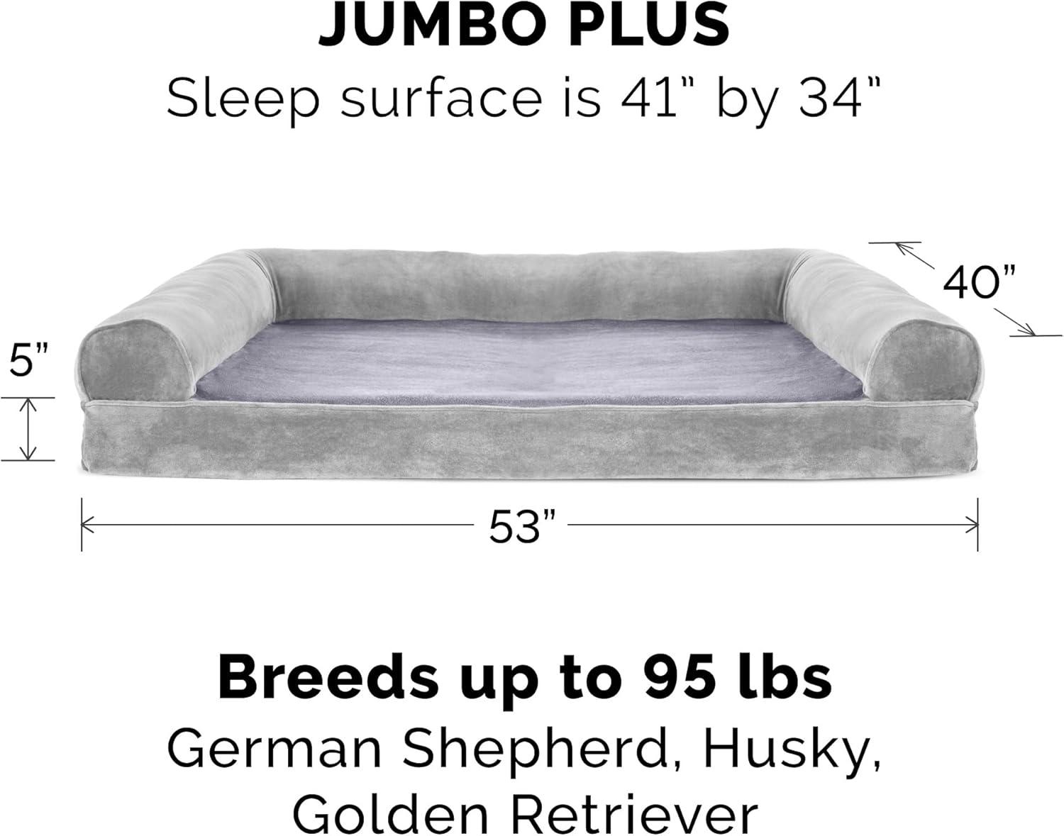 imageFurhaven Memory Foam Dog Bed for Large Dogs w Removable Bolsters ampamp Washable Cover For Dogs Up to 125 lbs Plush ampamp Suede Sofa Gray Jumbo PlusXXLFaux Fur Velvet Smoke Gray