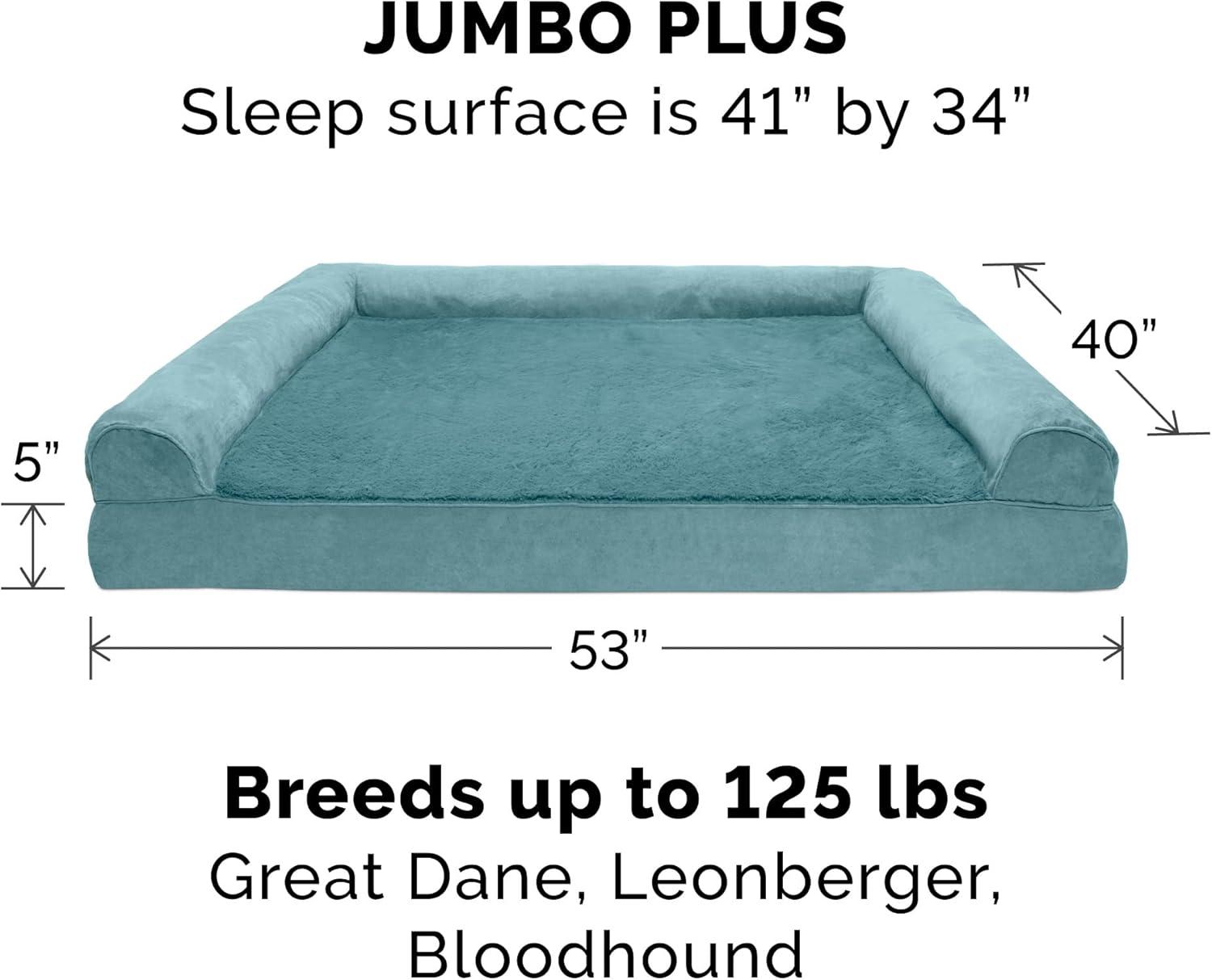 imageFurhaven Memory Foam Dog Bed for Large Dogs w Removable Bolsters ampamp Washable Cover For Dogs Up to 125 lbs Plush ampamp Suede Sofa Gray Jumbo PlusXXLPlush Suede Deep Pool