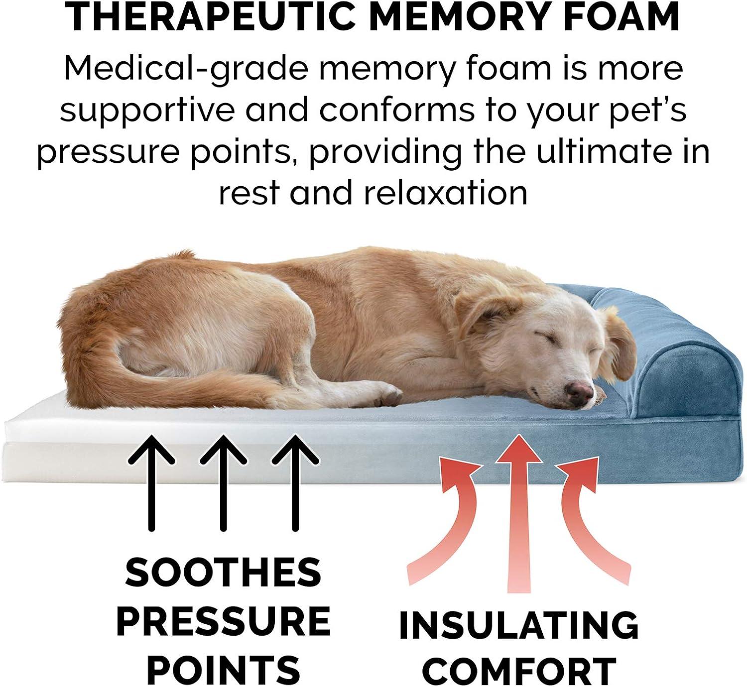 imageFurhaven Memory Foam Dog Bed for Large Dogs w Removable Bolsters ampamp Washable Cover For Dogs Up to 125 lbs Plush ampamp Suede Sofa Gray Jumbo PlusXXLFaux Fur Velvet Harbor Blue