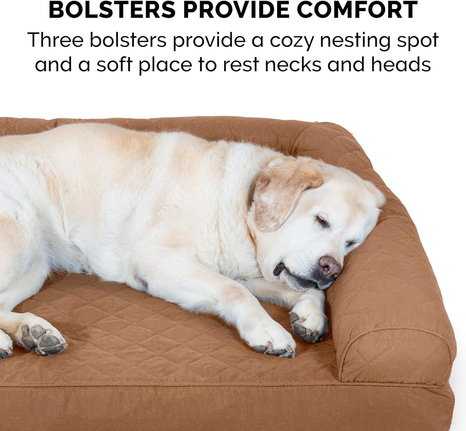 imageFurhaven Memory Foam Dog Bed for Large Dogs w Removable Bolsters ampamp Washable Cover For Dogs Up to 125 lbs Plush ampamp Suede Sofa Gray Jumbo PlusXXLToasted Brown Quilted Sofa