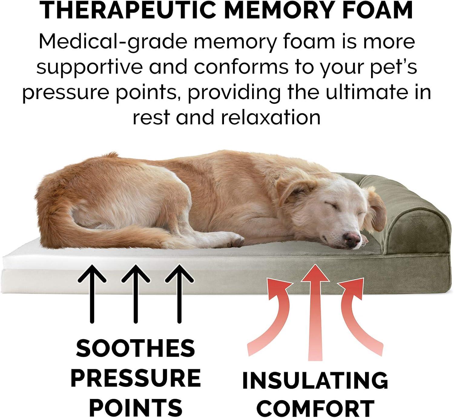 imageFurhaven Memory Foam Dog Bed for Large Dogs w Removable Bolsters ampamp Washable Cover For Dogs Up to 125 lbs Plush ampamp Suede Sofa Gray Jumbo PlusXXLFaux Fur Velvet Dark Sage