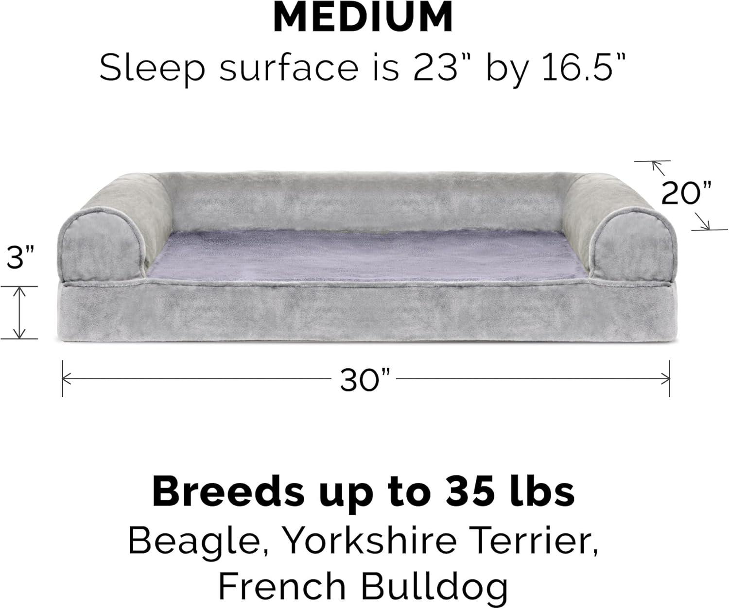 imageFurhaven Memory Foam Dog Bed for Large Dogs w Removable Bolsters ampamp Washable Cover For Dogs Up to 125 lbs Plush ampamp Suede Sofa Gray Jumbo PlusXXLFaux Fur Velvet Smoke Gray