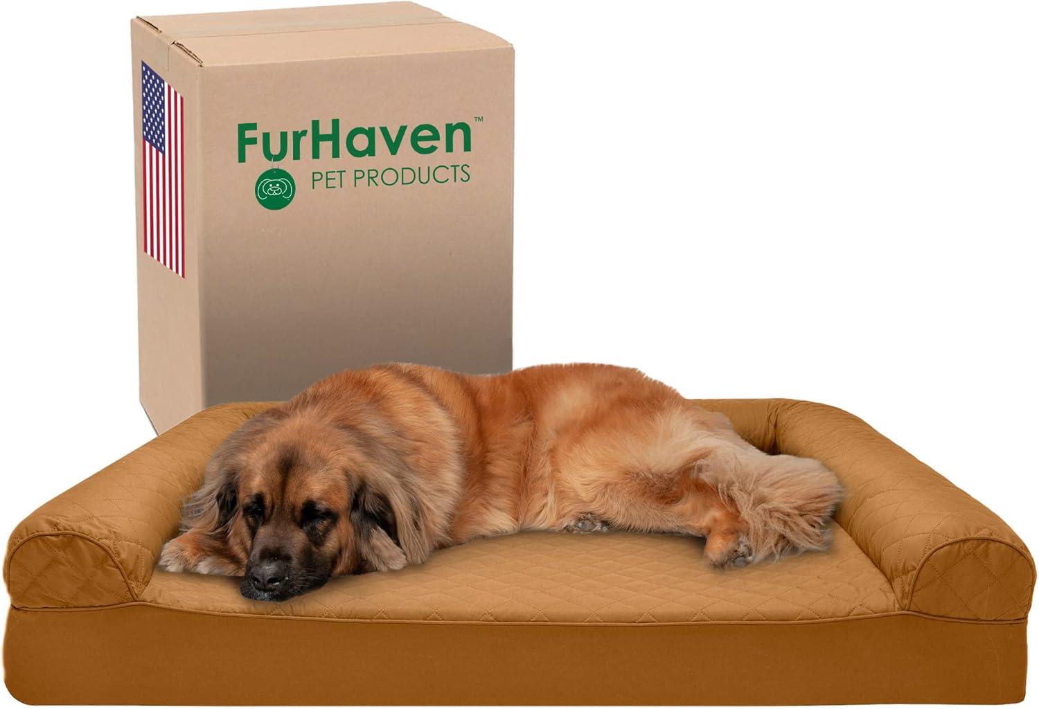 imageFurhaven Memory Foam Dog Bed for Large Dogs w Removable Bolsters ampamp Washable Cover For Dogs Up to 125 lbs Plush ampamp Suede Sofa Gray Jumbo PlusXXLToasted Brown Quilted Sofa