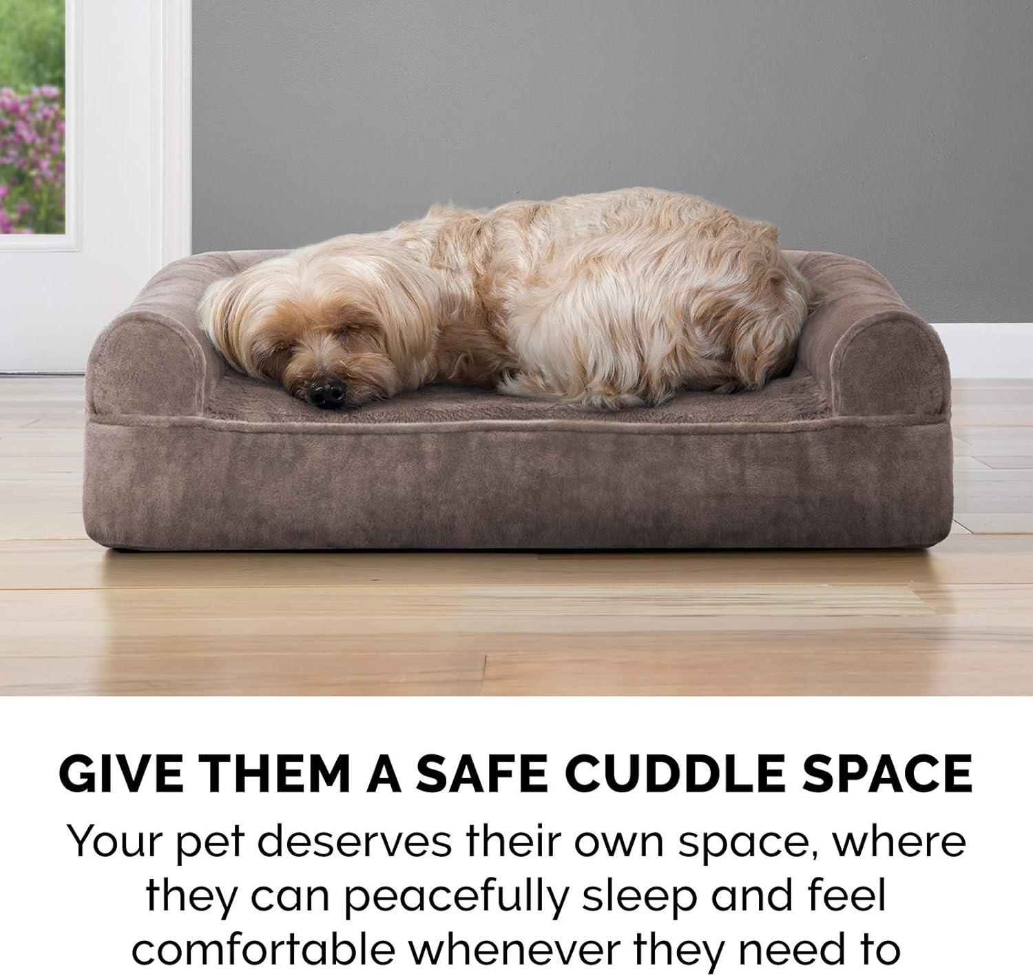imageFurhaven Memory Foam Dog Bed for Large Dogs w Removable Bolsters ampamp Washable Cover For Dogs Up to 125 lbs Plush ampamp Suede Sofa Gray Jumbo PlusXXLFaux Fur Velvet Driftwood Brown