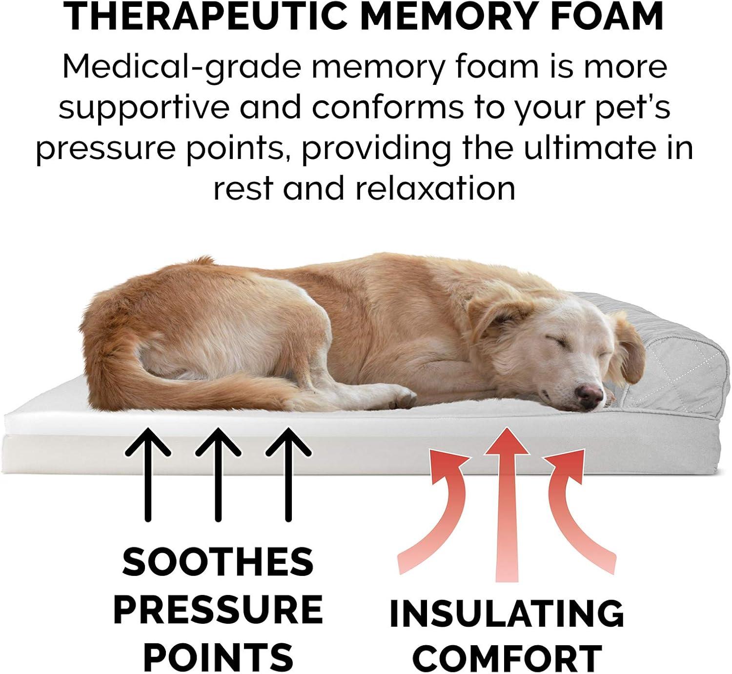 imageFurhaven Memory Foam Dog Bed for Large Dogs w Removable Bolsters ampamp Washable Cover For Dogs Up to 125 lbs Plush ampamp Suede Sofa Gray Jumbo PlusXXLQuilted Silver Gray