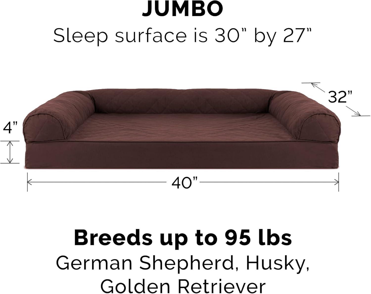 imageFurhaven Memory Foam Dog Bed for Large Dogs w Removable Bolsters ampamp Washable Cover For Dogs Up to 125 lbs Plush ampamp Suede Sofa Gray Jumbo PlusXXLQuilted Coffee