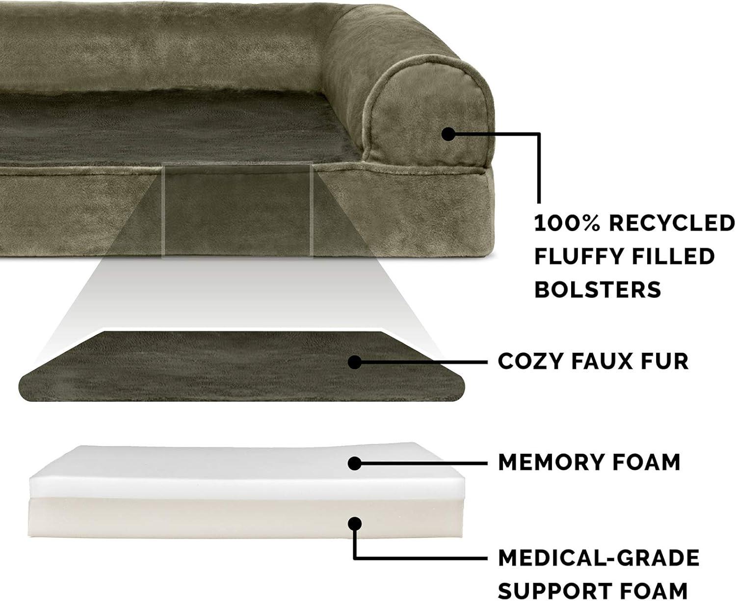 imageFurhaven Memory Foam Dog Bed for Large Dogs w Removable Bolsters ampamp Washable Cover For Dogs Up to 125 lbs Plush ampamp Suede Sofa Gray Jumbo PlusXXLFaux Fur Velvet Dark Sage