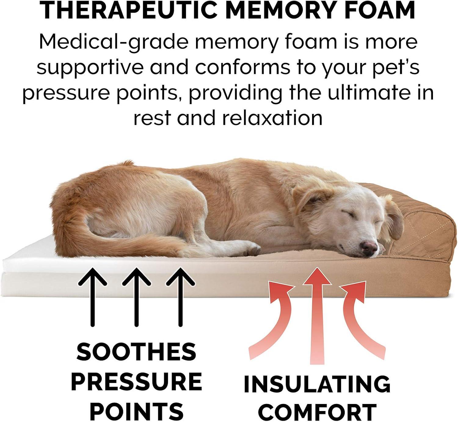 imageFurhaven Memory Foam Dog Bed for Large Dogs w Removable Bolsters ampamp Washable Cover For Dogs Up to 125 lbs Plush ampamp Suede Sofa Gray Jumbo PlusXXLToasted Brown Quilted Sofa