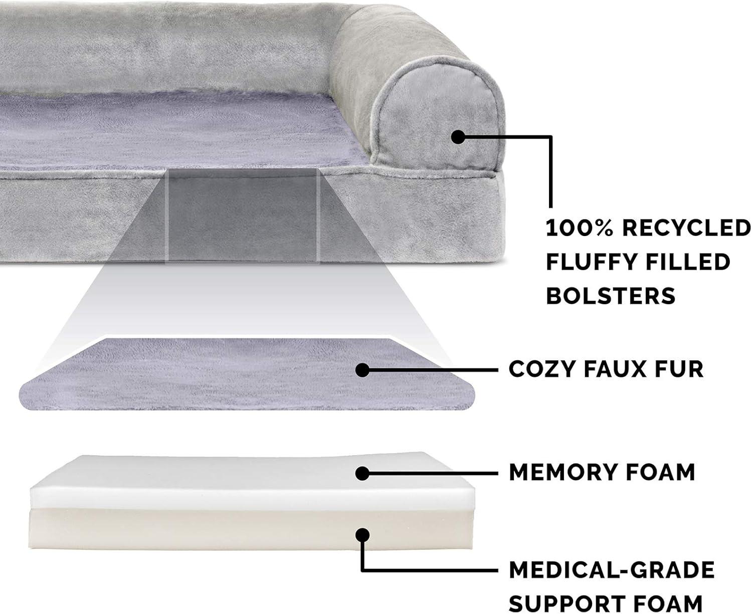 imageFurhaven Memory Foam Dog Bed for Large Dogs w Removable Bolsters ampamp Washable Cover For Dogs Up to 125 lbs Plush ampamp Suede Sofa Gray Jumbo PlusXXLFaux Fur Velvet Smoke Gray