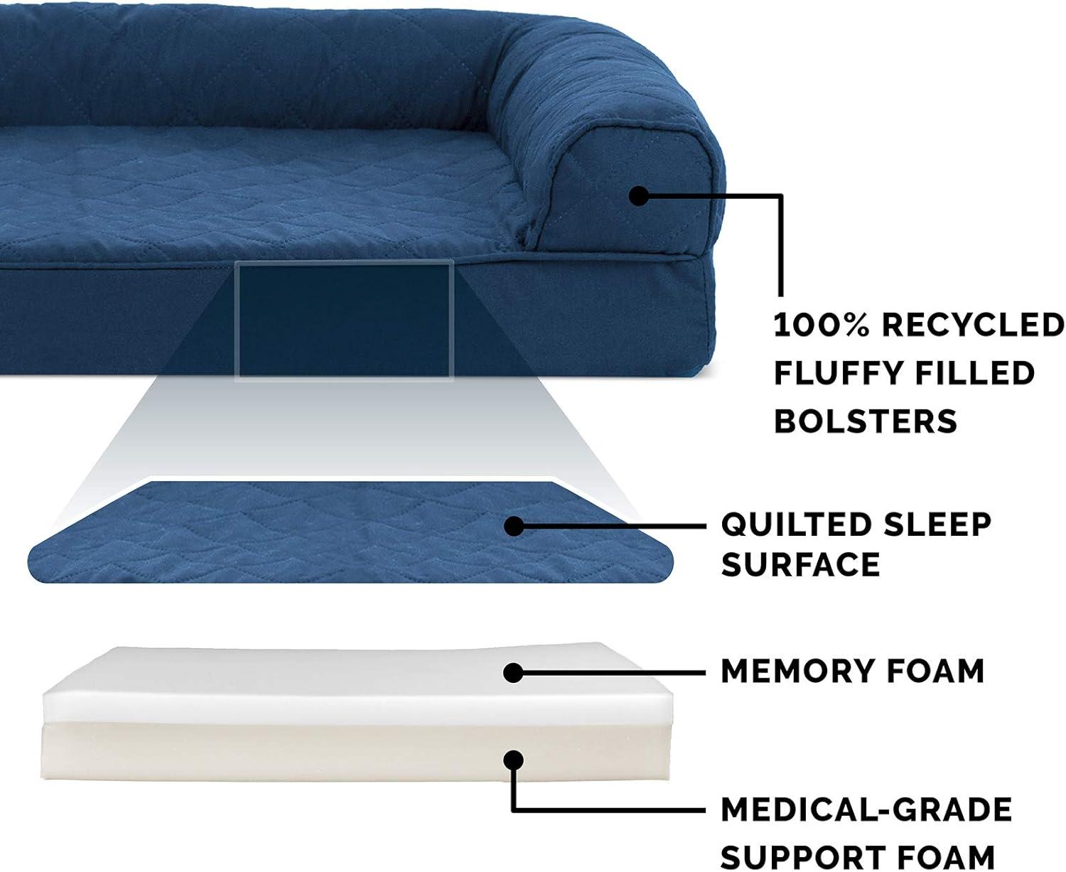 imageFurhaven Memory Foam Dog Bed for Large Dogs w Removable Bolsters ampamp Washable Cover For Dogs Up to 125 lbs Plush ampamp Suede Sofa Gray Jumbo PlusXXLQuilted Navy