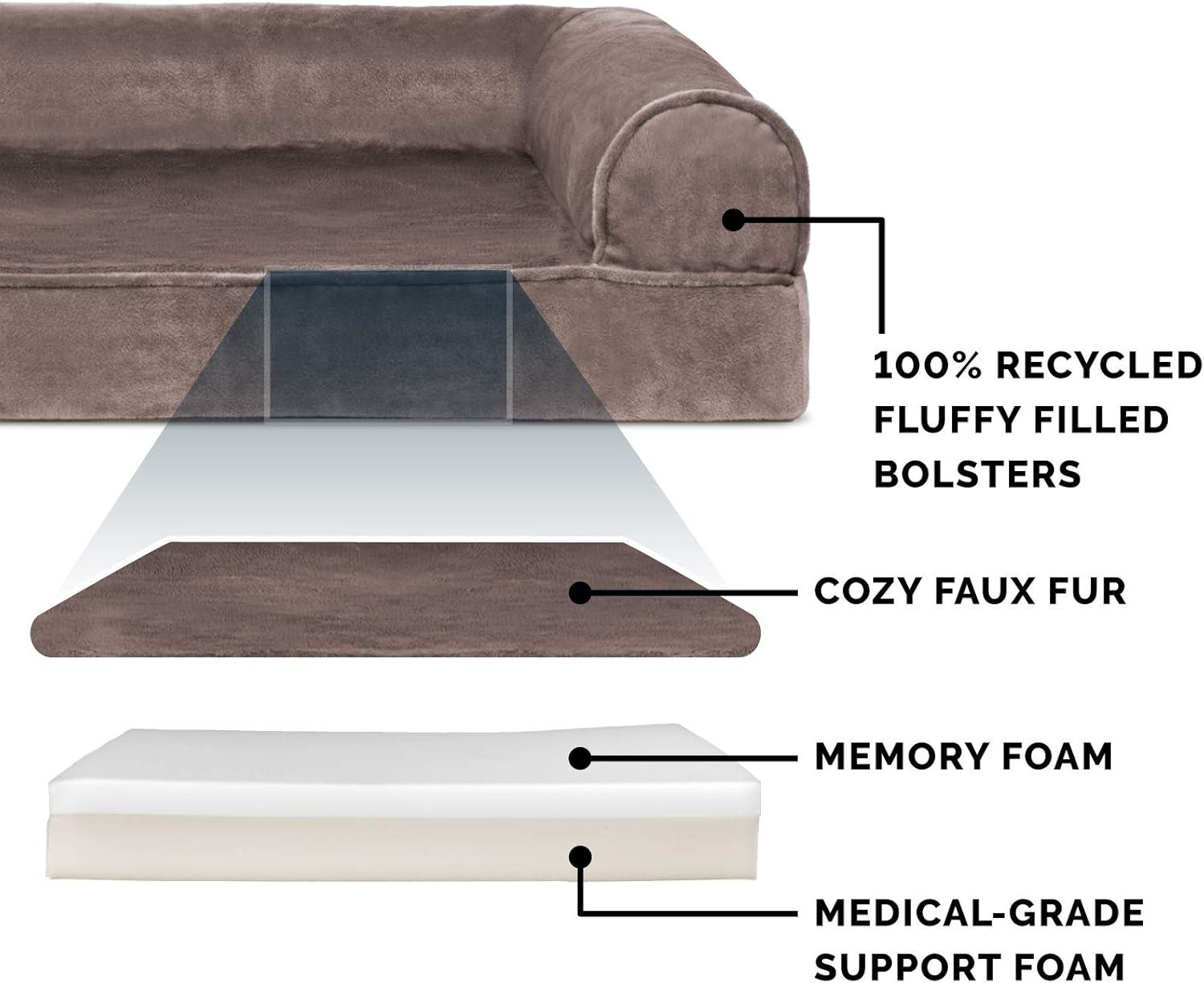 imageFurhaven Memory Foam Dog Bed for Large Dogs w Removable Bolsters ampamp Washable Cover For Dogs Up to 125 lbs Plush ampamp Suede Sofa Gray Jumbo PlusXXLFaux Fur Velvet Driftwood Brown