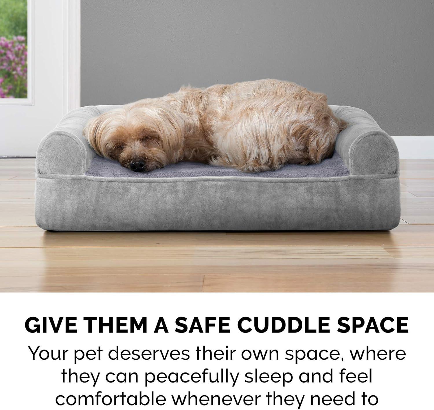 imageFurhaven Memory Foam Dog Bed for Large Dogs w Removable Bolsters ampamp Washable Cover For Dogs Up to 125 lbs Plush ampamp Suede Sofa Gray Jumbo PlusXXLFaux Fur Velvet Smoke Gray