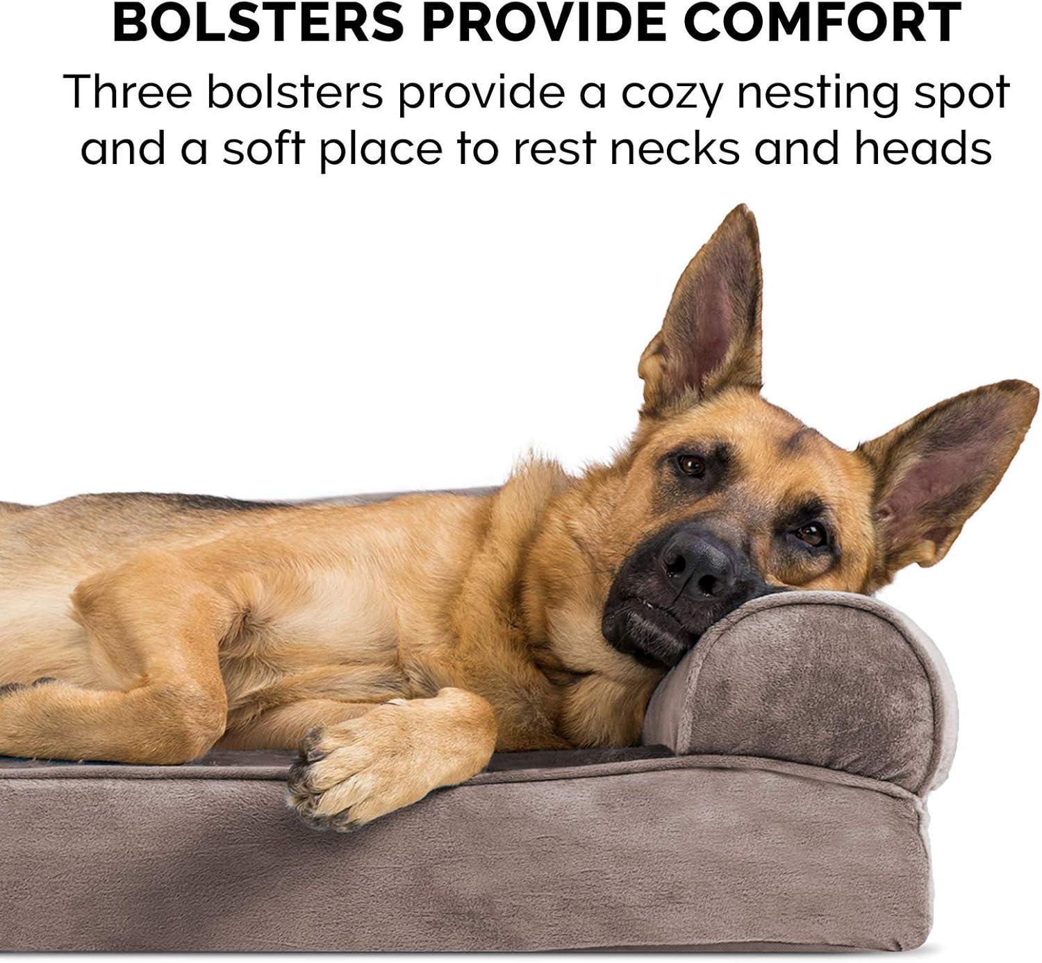 imageFurhaven Memory Foam Dog Bed for Large Dogs w Removable Bolsters ampamp Washable Cover For Dogs Up to 125 lbs Plush ampamp Suede Sofa Gray Jumbo PlusXXLFaux Fur Velvet Driftwood Brown