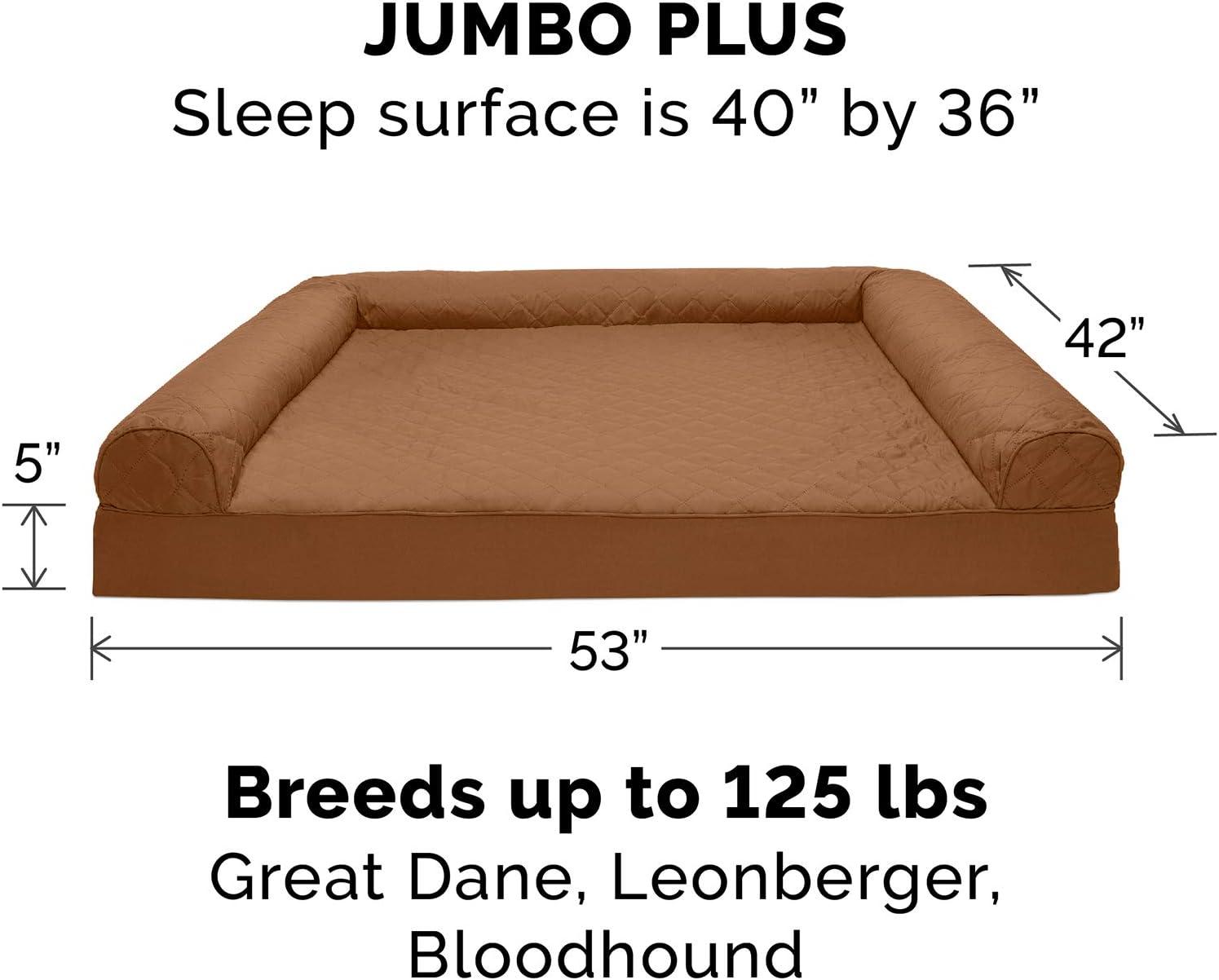 imageFurhaven Memory Foam Dog Bed for Large Dogs w Removable Bolsters ampamp Washable Cover For Dogs Up to 125 lbs Plush ampamp Suede Sofa Gray Jumbo PlusXXLToasted Brown Quilted Sofa