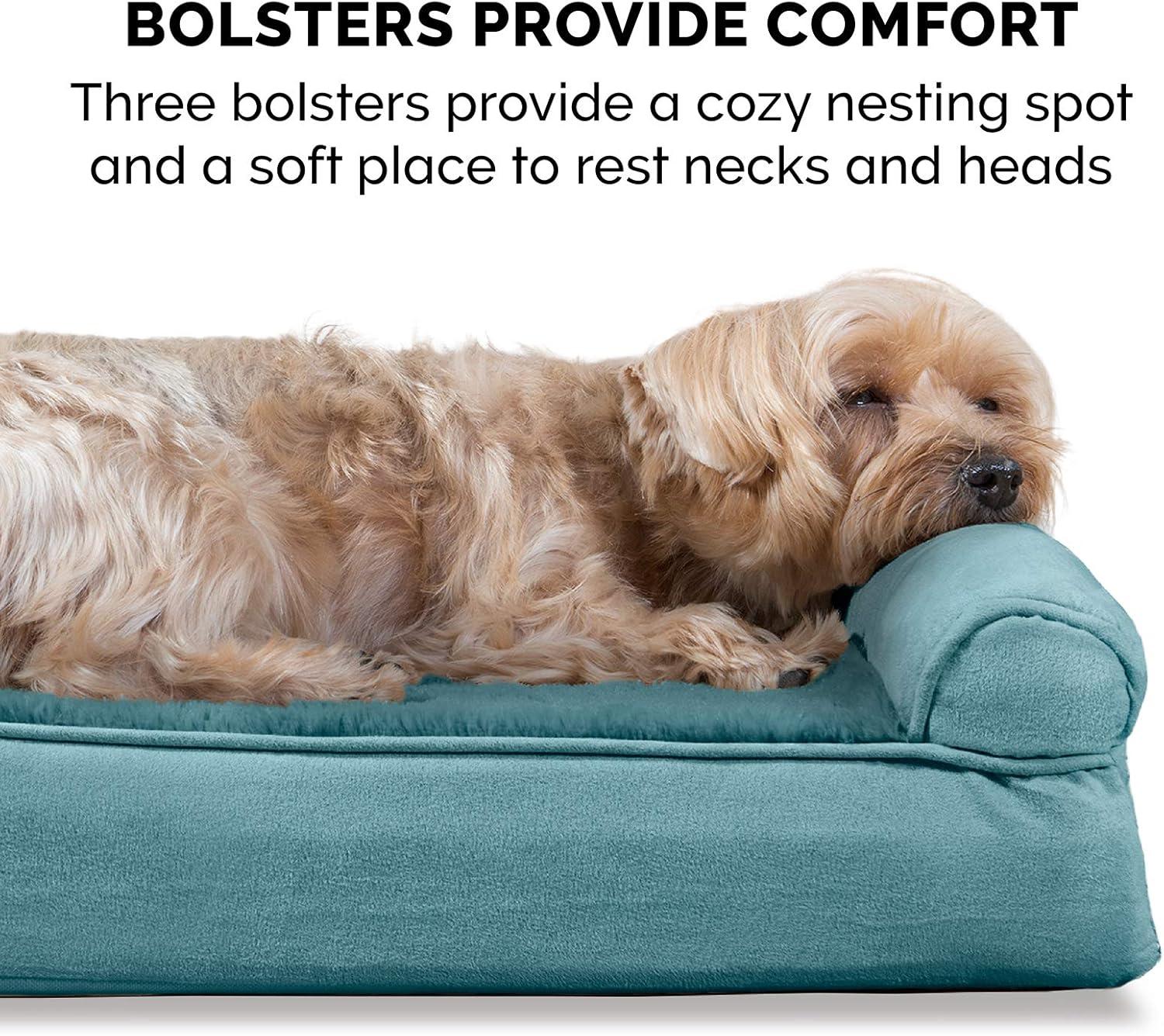 imageFurhaven Memory Foam Dog Bed for Large Dogs w Removable Bolsters ampamp Washable Cover For Dogs Up to 125 lbs Plush ampamp Suede Sofa Gray Jumbo PlusXXLPlush Suede Deep Pool