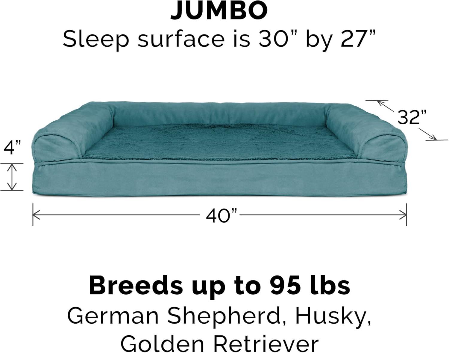 imageFurhaven Memory Foam Dog Bed for Large Dogs w Removable Bolsters ampamp Washable Cover For Dogs Up to 125 lbs Plush ampamp Suede Sofa Gray Jumbo PlusXXLPlush Suede Deep Pool